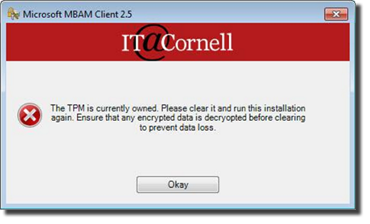 Error message starts with The TPM is currently owned.