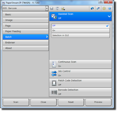 Assisted Scan option showing selection of ON