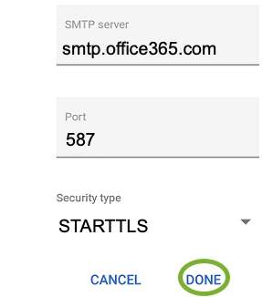 SMTP settings for Office 365: set the SMTP server to smtp.office365.com and use port 587 and set the encryption to STARTTLS.