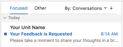 A preview of a survey invitation with a custom From Name, Your Unit Name