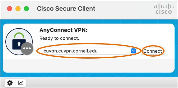 Cisco Secure Client login window.