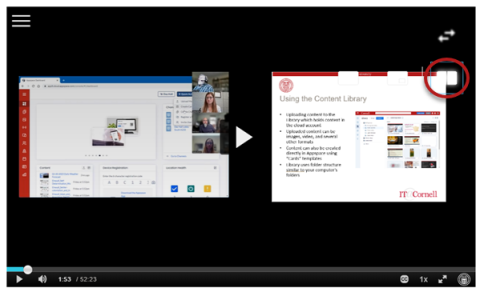 Video player with in Side by Side mode with Side by Side icon (white rectangle divided horizontally with dark line) indicated