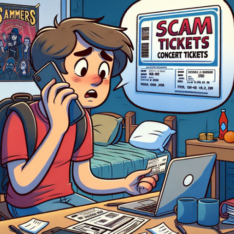 AI-generated illustration of a worried college student on the phone.